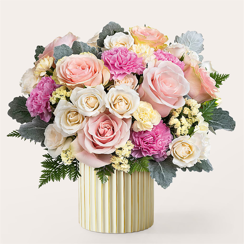 Blissful Moments Bouquet with Ivory Vase – Ko Caffee Llc Dba Verde Galerie, Stamford CT