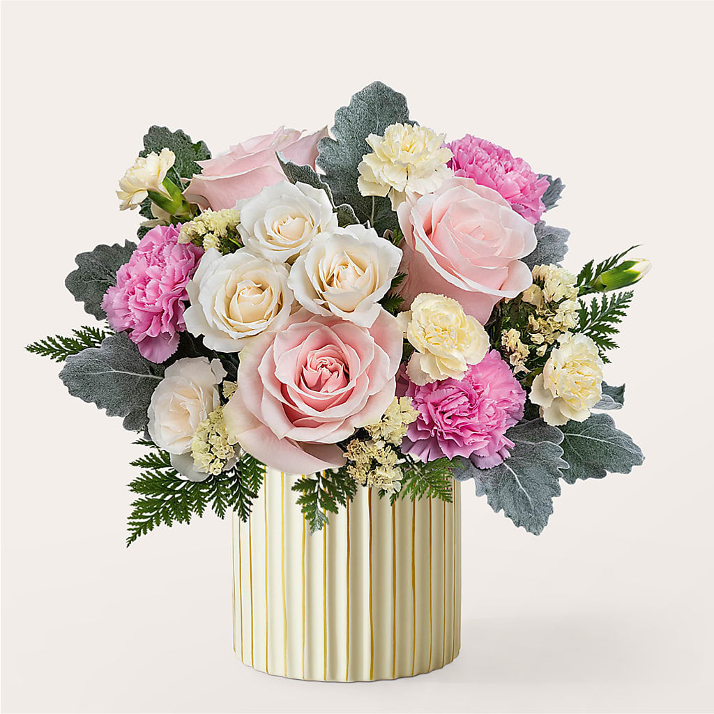 Blissful Moments Bouquet with Ivory Vase – Ko Caffee Llc Dba Verde Galerie, Stamford CT