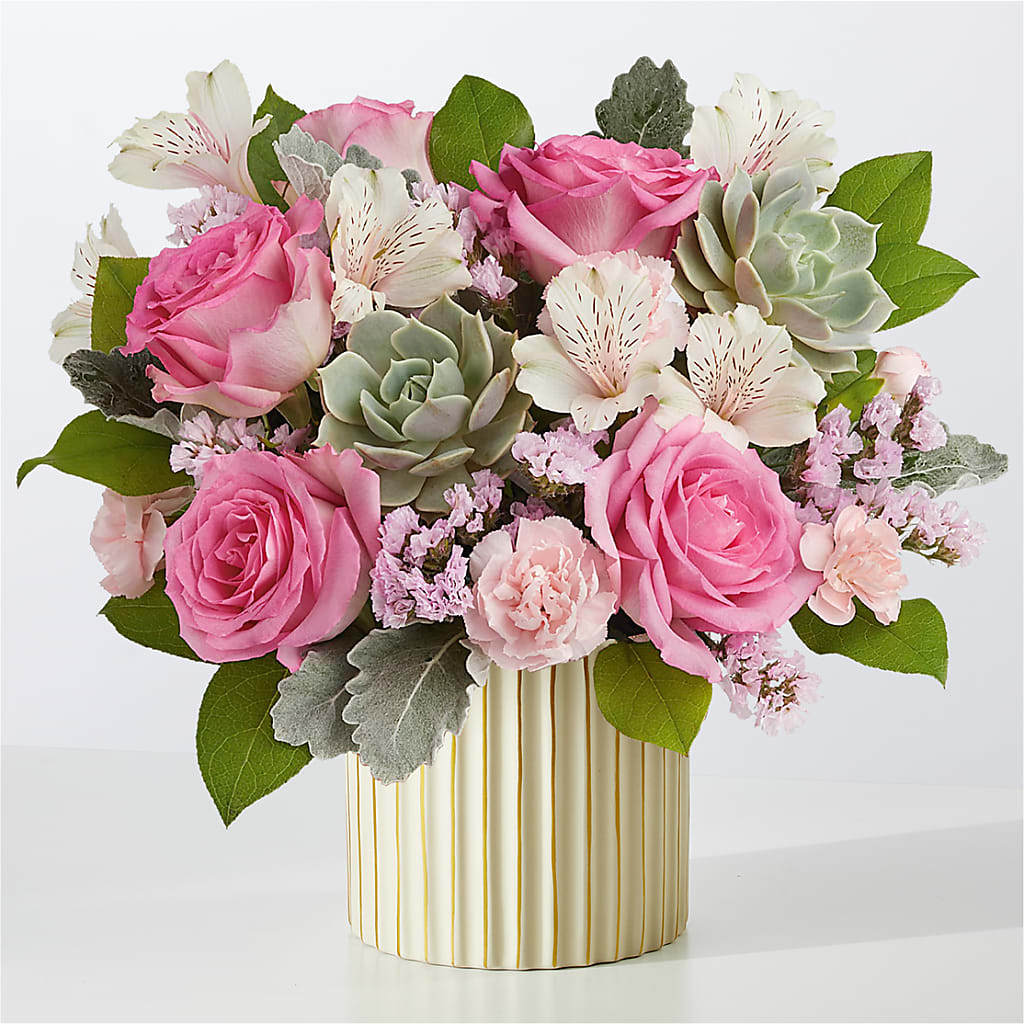Dusty Rose Bouquet with Ivory Vase – Ko Caffee Llc Dba Verde Galerie, Stamford CT