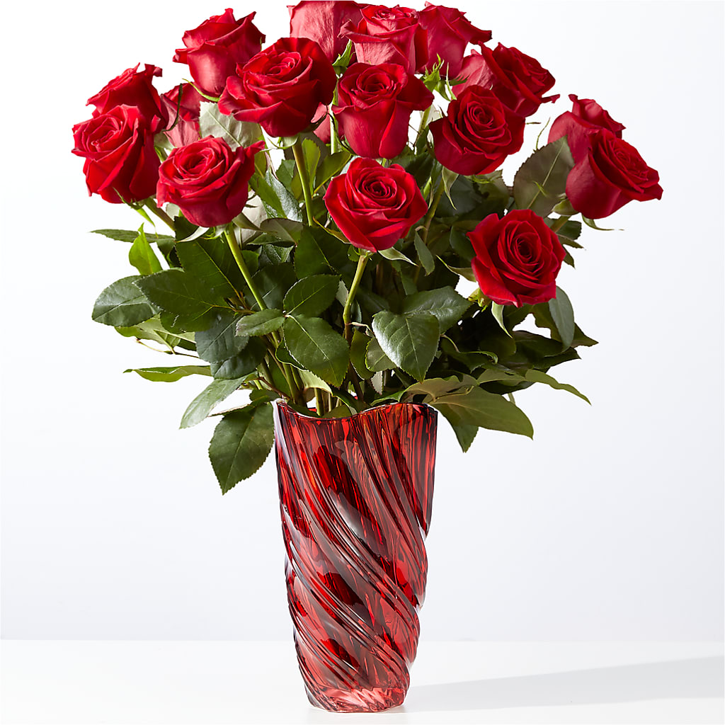 Classic Love Red Rose Bouquet with Luxe Swirl Vase – Ko Caffee Llc Dba Verde Galerie, Stamford CT