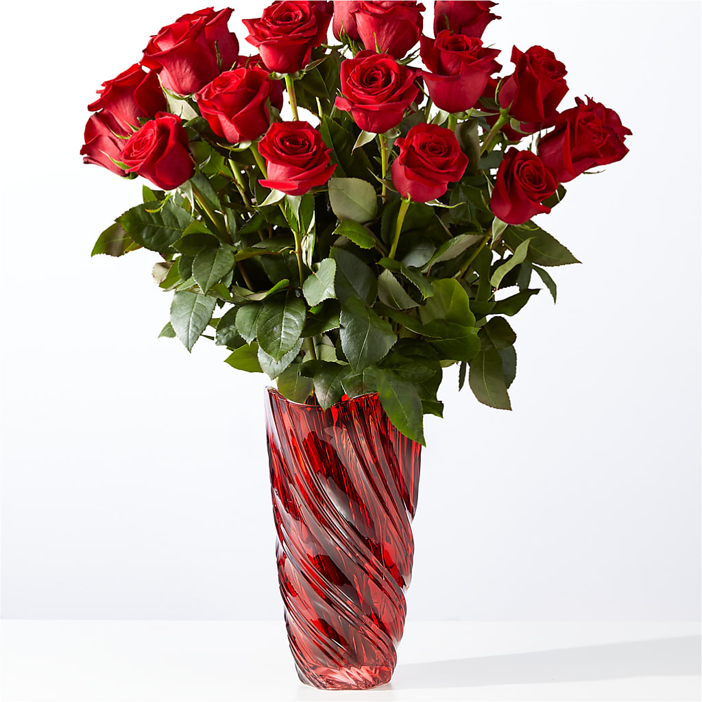 Classic Love Red Rose Bouquet with Luxe Swirl Vase – Ko Caffee Llc Dba Verde Galerie, Stamford CT