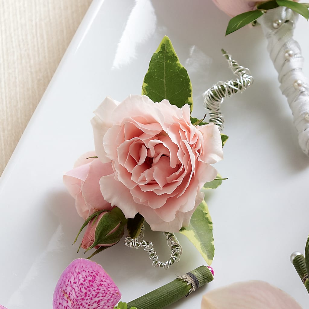 Pink Spray Rose Boutonniere – Ko Caffee Llc Dba Verde Galerie, Stamford CT