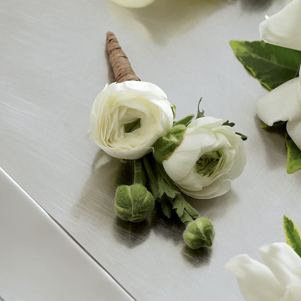 White Ranunculus Boutonniere – Ko Caffee Llc Dba Verde Galerie, Stamford CT