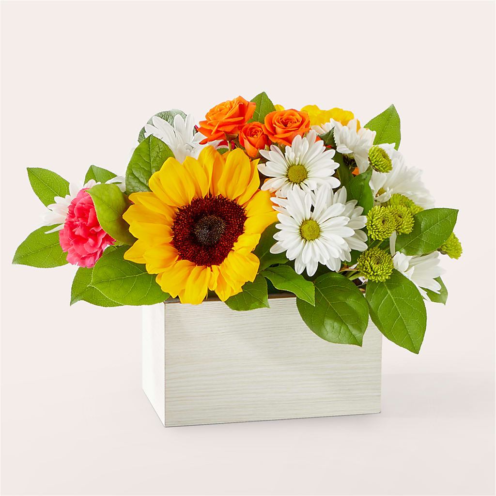 Sun-drenched Blooms Box Bouquet –  Ko Caffee Llc Dba Verde Galerie, Stamford CT