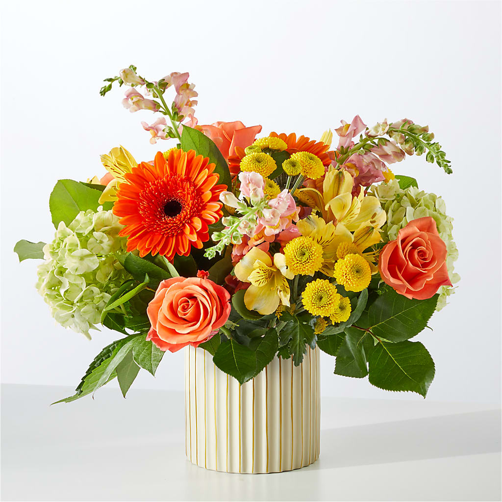 Autumn Sunshine Bouquet with Ivory Vase –  Ko Caffee Llc Dba Verde Galerie, Stamford CT
